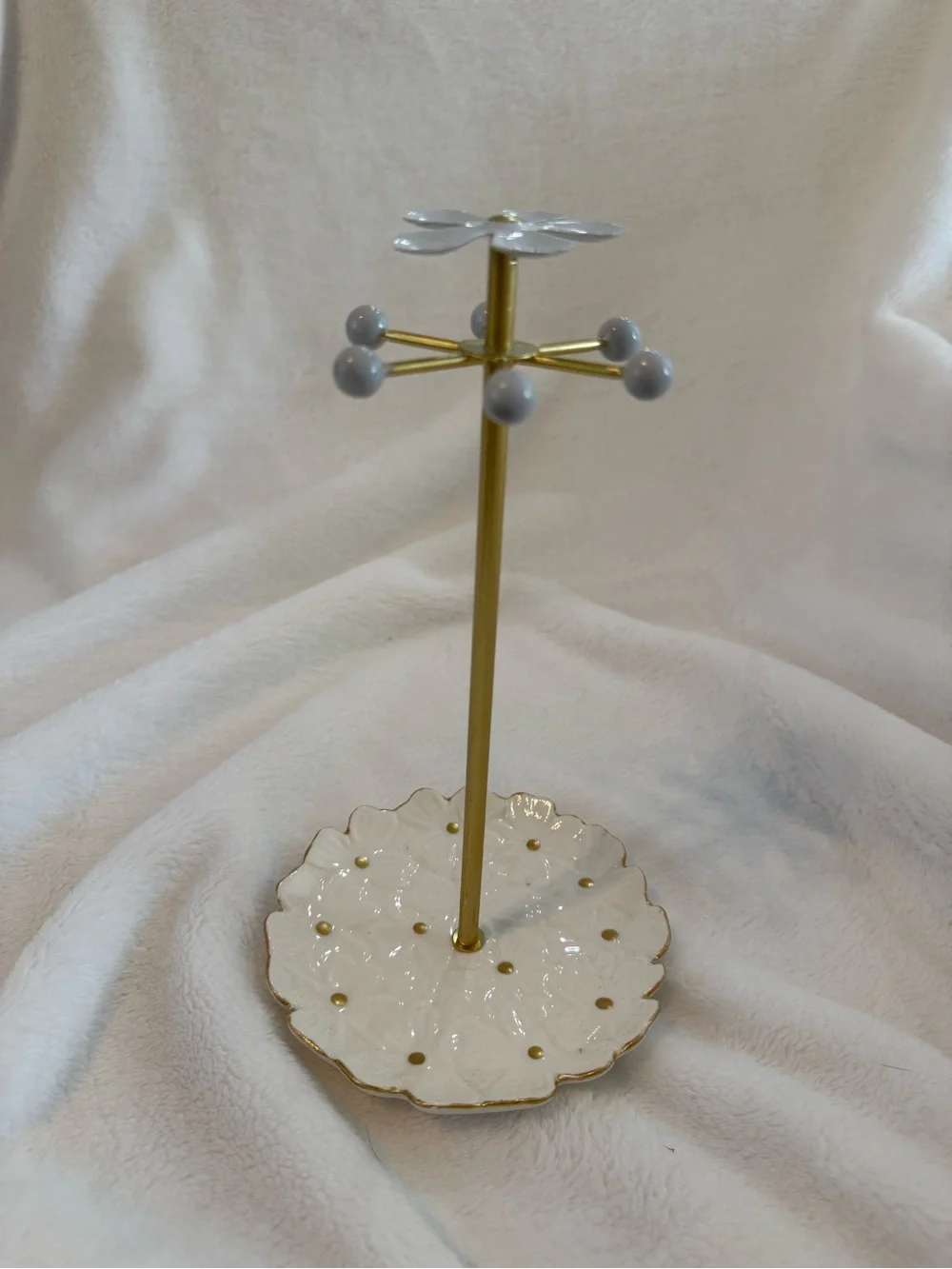 Ceramic and Gold Metal Jewelry Stand